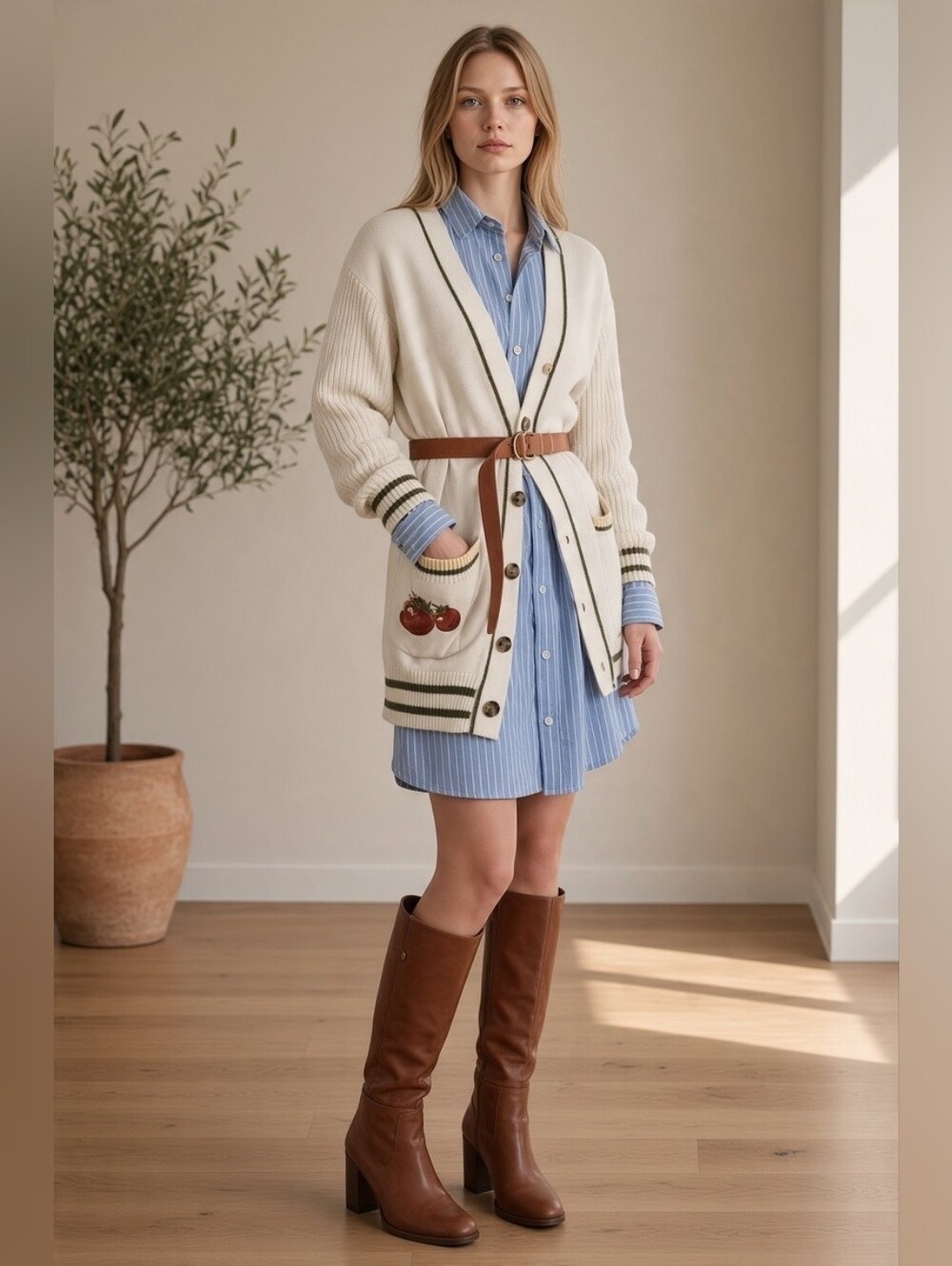 Universal Thread Light Blue and White Striped Button-Down Shirtdress